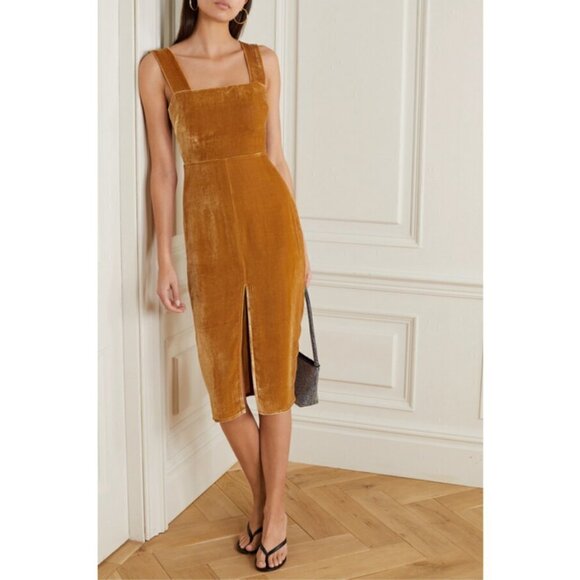 💕REFORMATION💕 Emira Velvet Dress ~ Gold 2 NWT - Picture 8 of 16